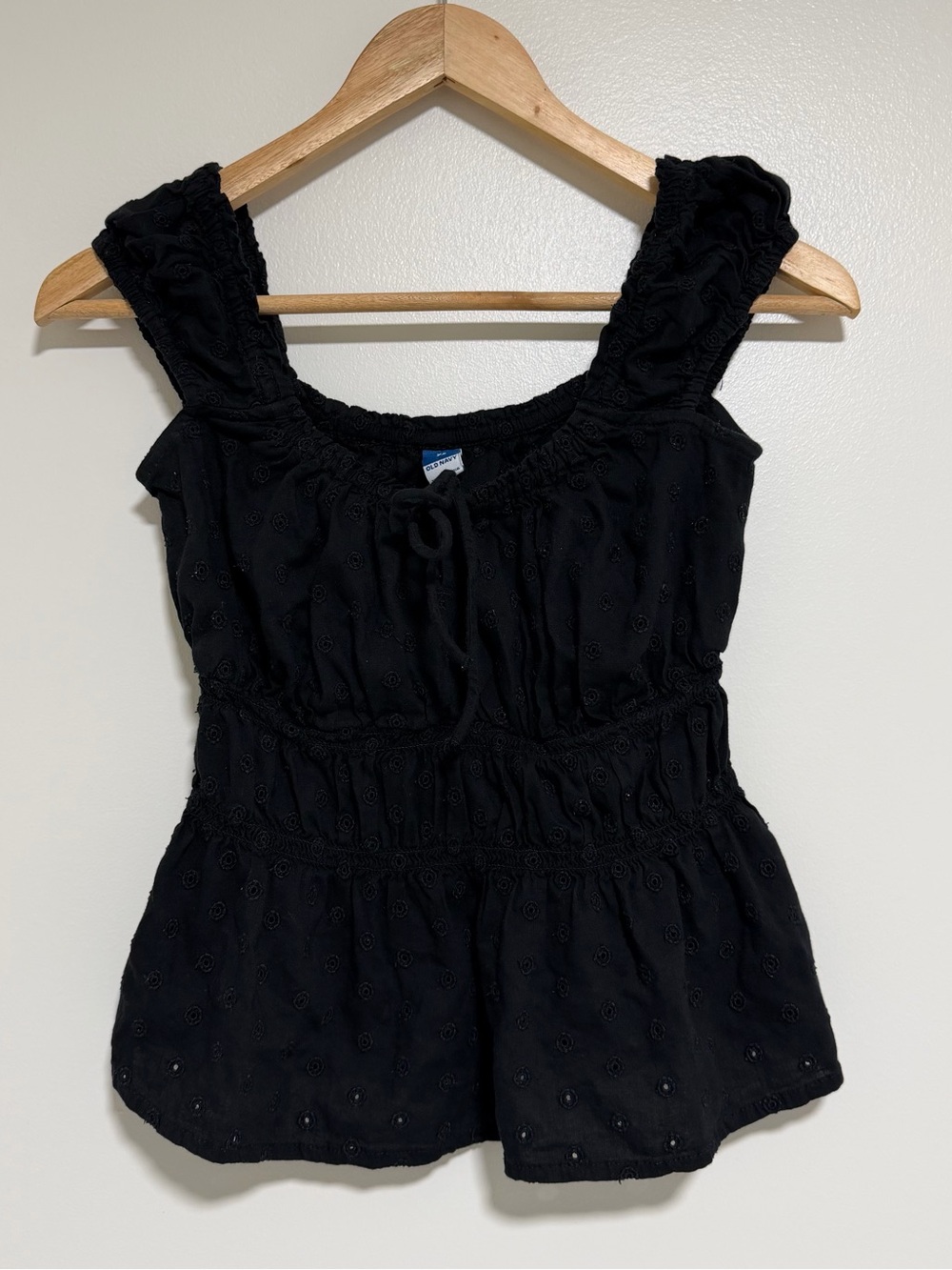 Old Navy Black Eyelet Peplum Tank with Smocked Waist